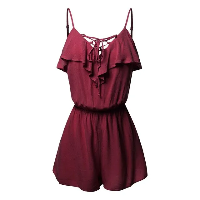 Summer jumpsuit women Sexy Black Lace Bodysuit Women Large Size S-5XL Sleeveless Overlap Front Frill Detail Shorts Playsuits