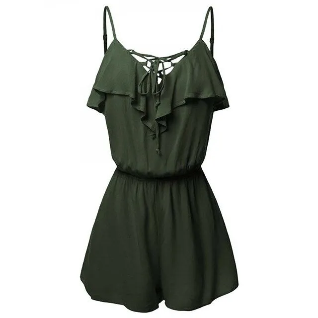 Summer jumpsuit women Sexy Black Lace Bodysuit Women Large Size S-5XL Sleeveless Overlap Front Frill Detail Shorts Playsuits