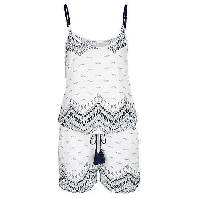 Summer Women Bohemia Sleeveless Printed Beach Jumpsuit Ladies Beach Romper Trousers Vestido Bohemio De Verano#121