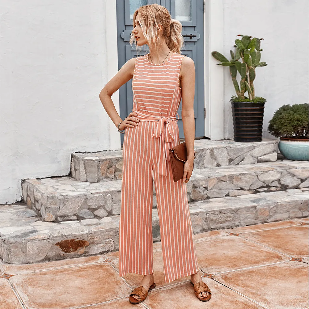 Suspenders Striped Strappy Sleeveless Jumpsuit