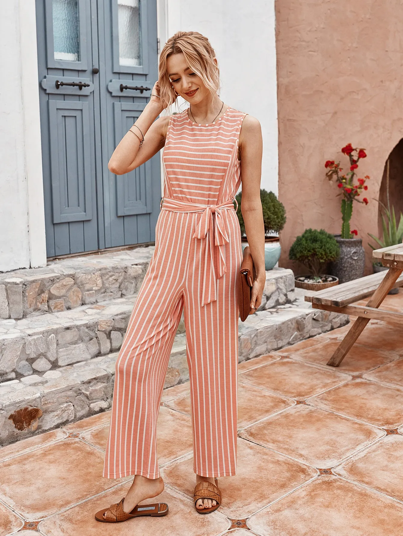 Suspenders Striped Strappy Sleeveless Jumpsuit