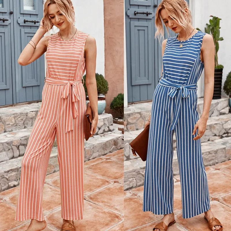 Suspenders Striped Strappy Sleeveless Jumpsuit