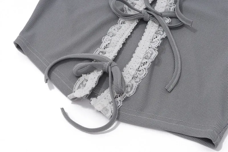 Sweet Lace Short-sleeved Top   Pleated Skirt Knitted suit