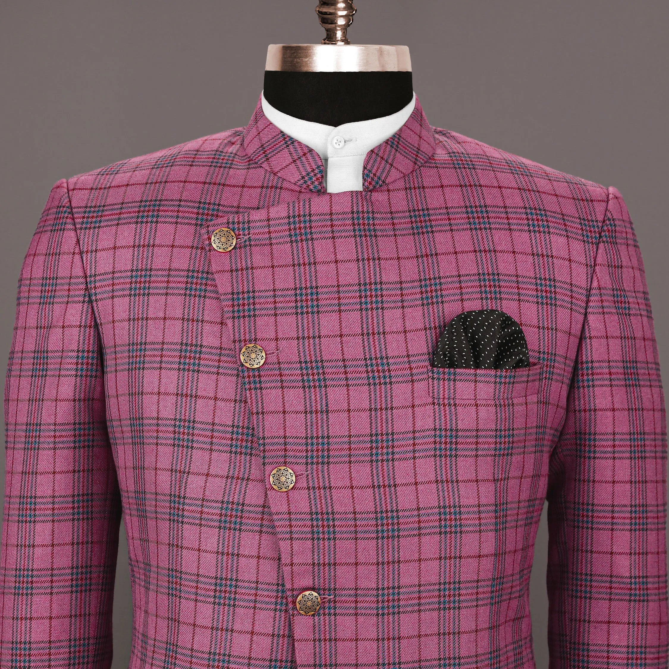 Tapestry Pink Checked Cross Buttoned Wool Rich Blazer