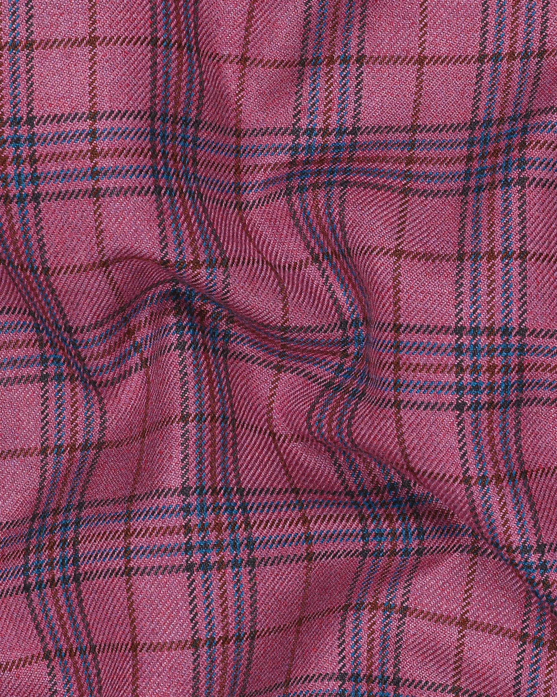 Tapestry Pink Checked Cross Buttoned Wool Rich Blazer