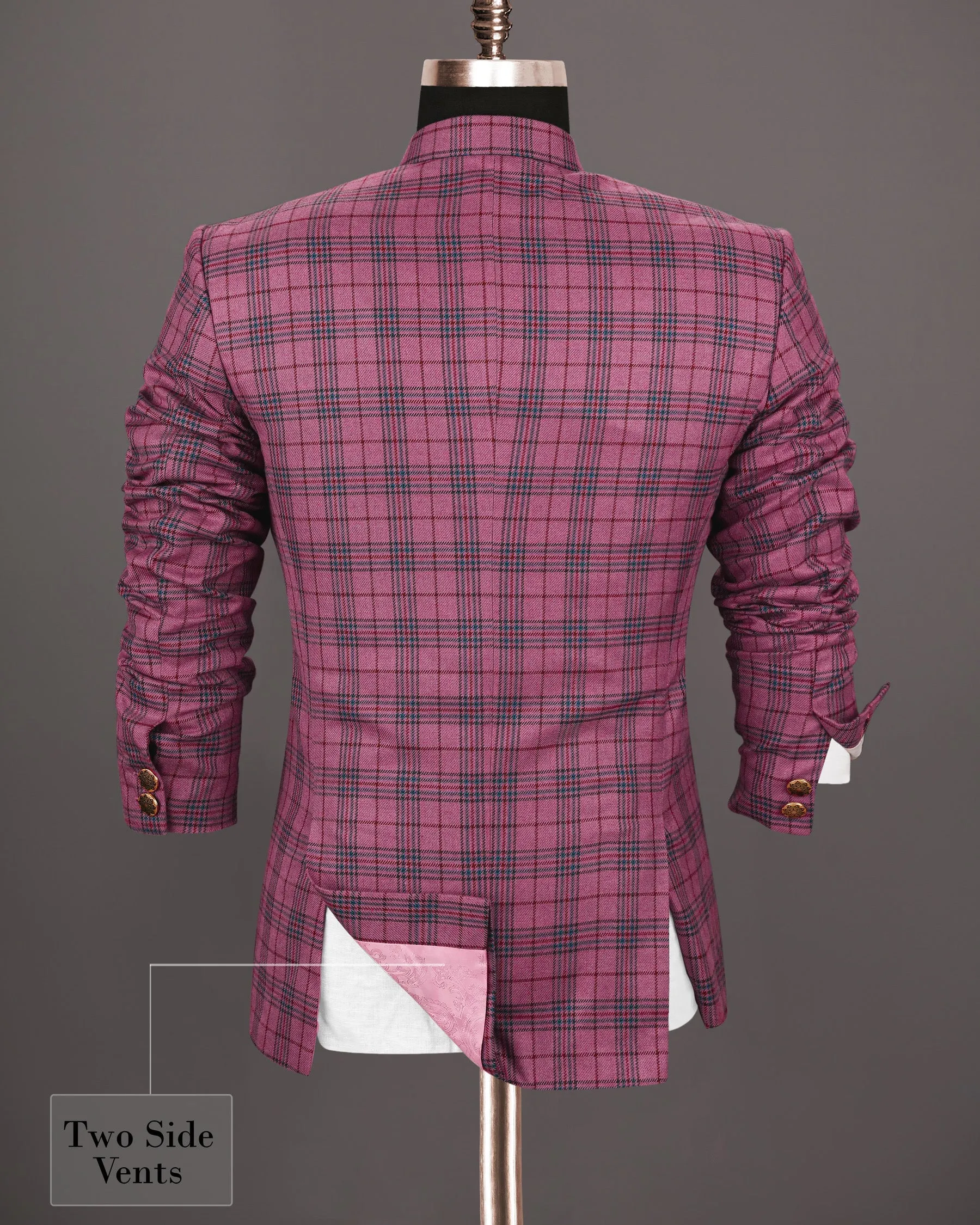 Tapestry Pink Checked Cross Buttoned Wool Rich Blazer