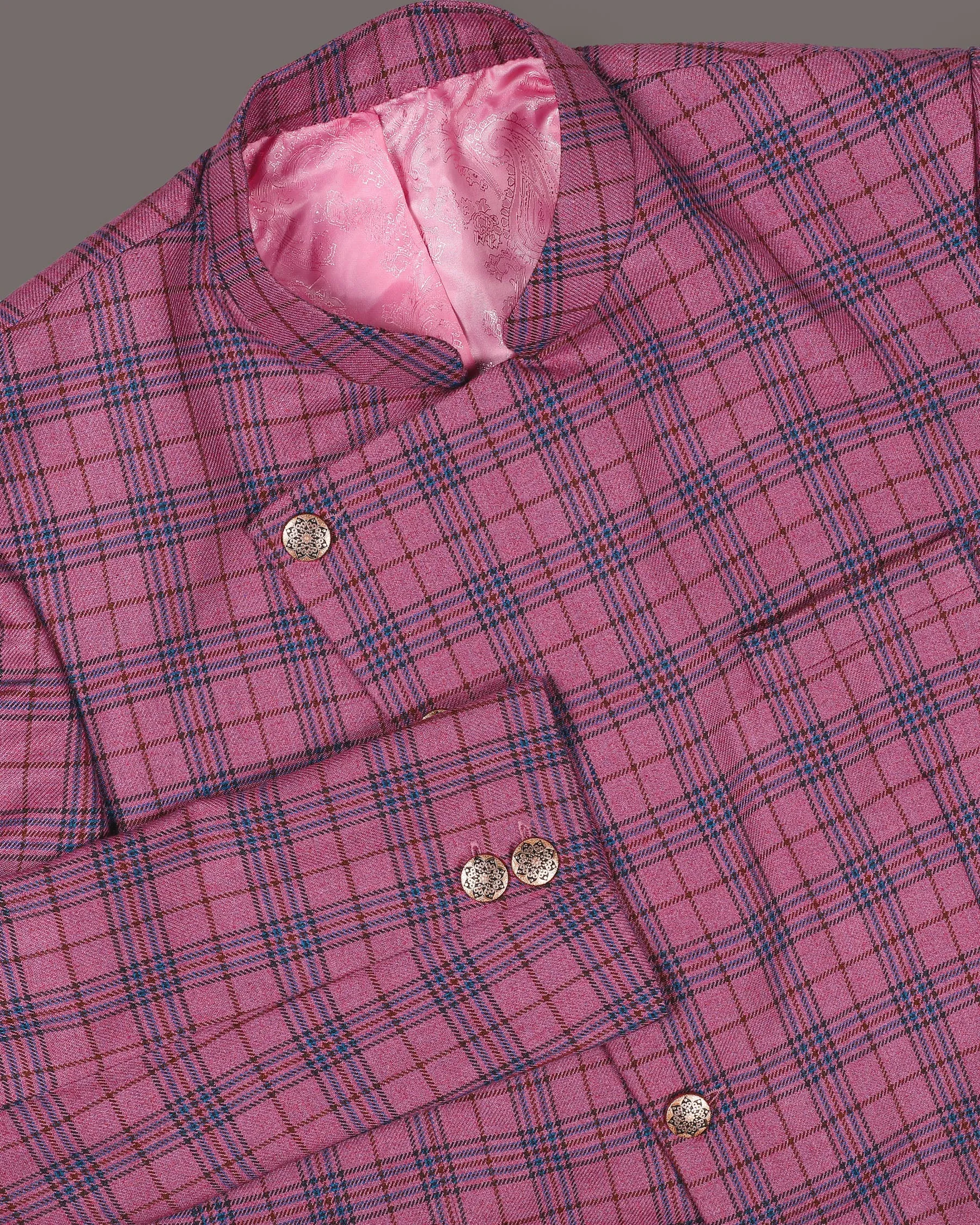 Tapestry Pink Checked Cross Buttoned Wool Rich Blazer