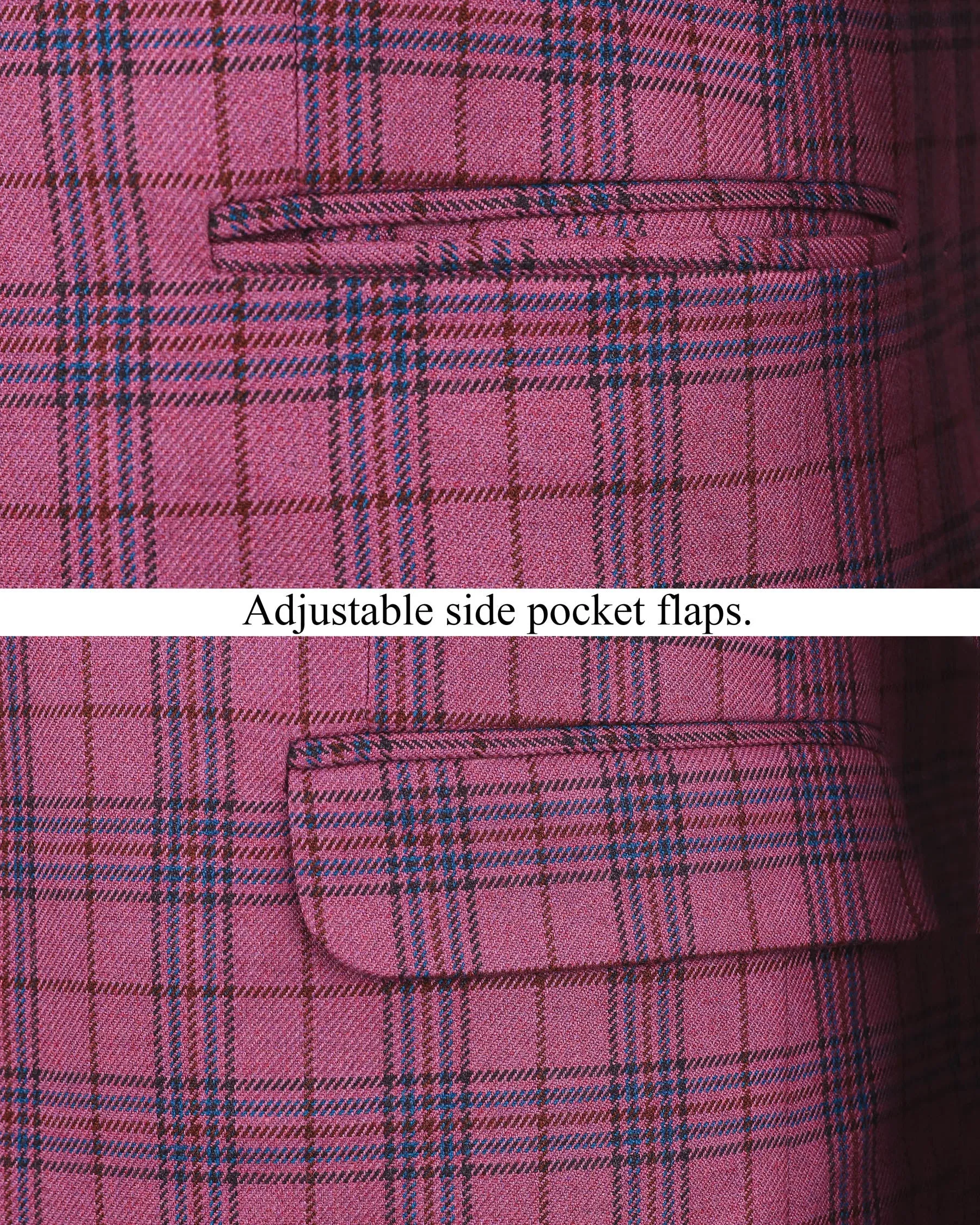 Tapestry Pink Checked Cross Buttoned Wool Rich Blazer