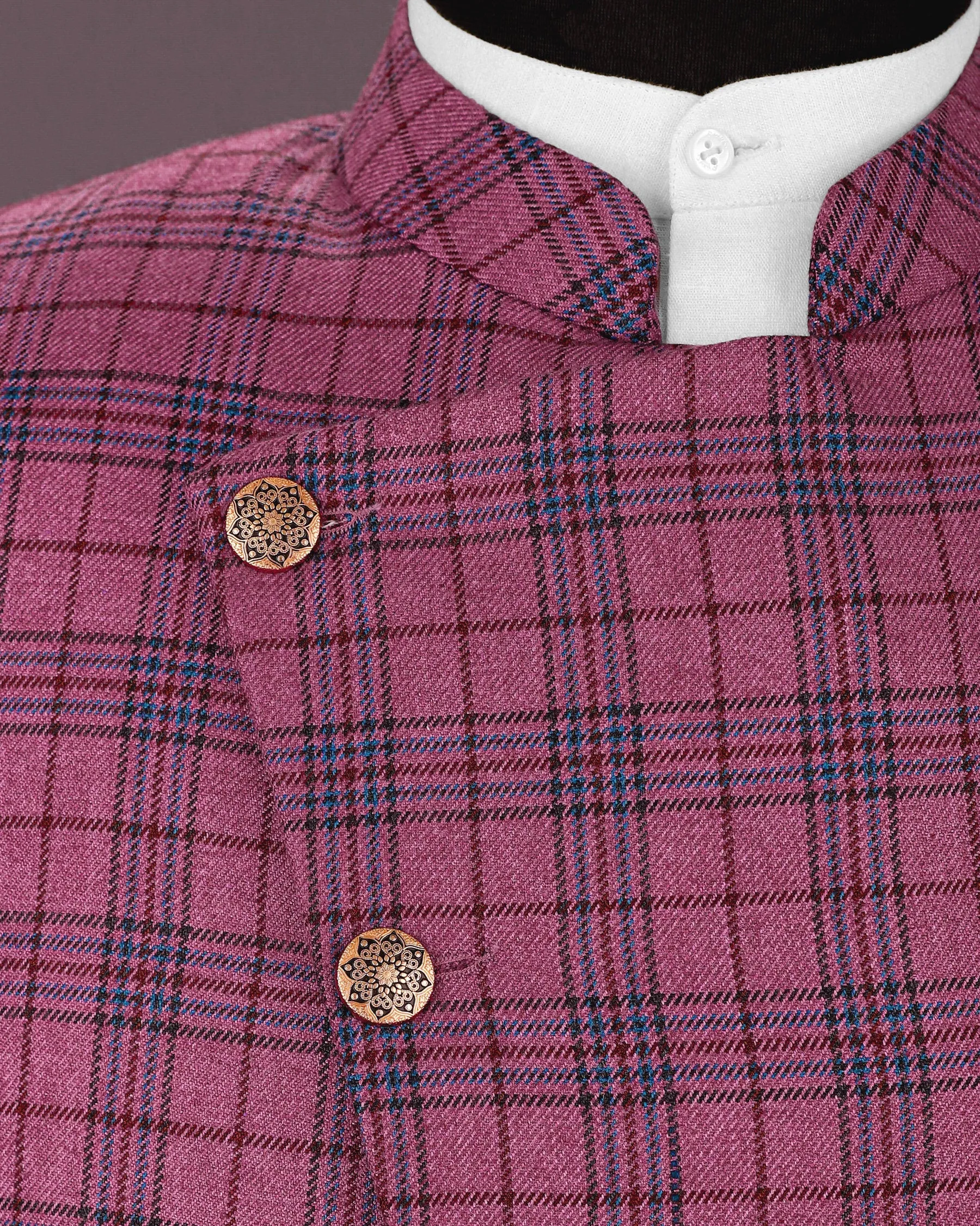 Tapestry Pink Checked Cross Buttoned Wool Rich Blazer