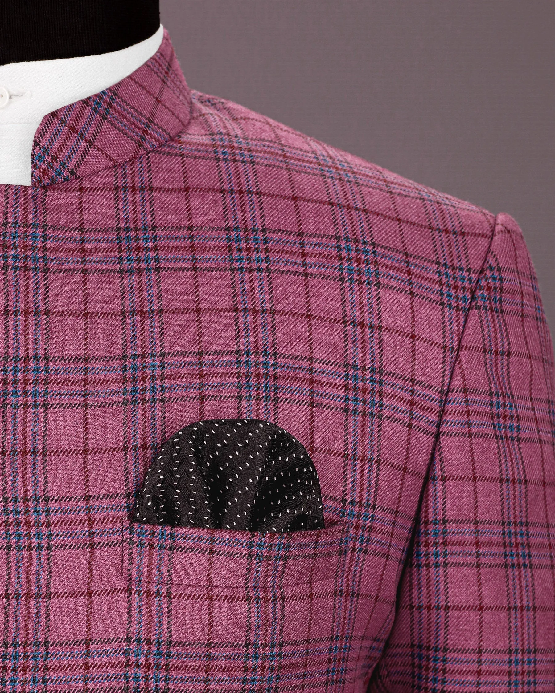 Tapestry Pink Checked Cross Buttoned Wool Rich Blazer