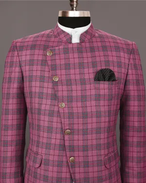 Tapestry Pink Checked Cross Buttoned Wool Rich Blazer