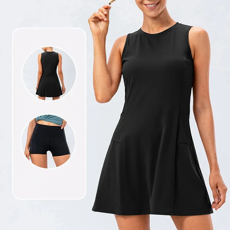 Tennis Women' Fitness 2 Pcs Long Tennis/Golf Skirts Dress