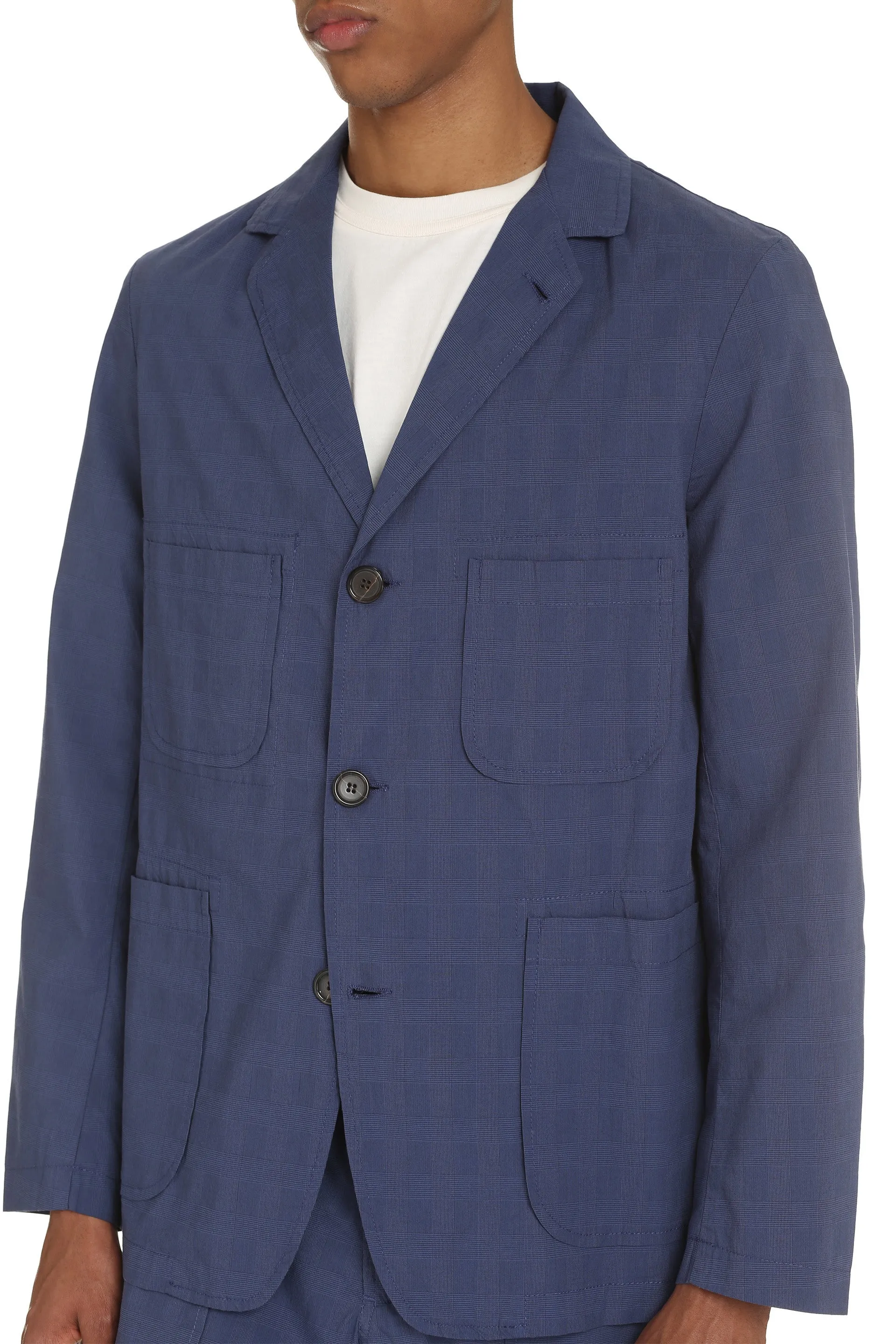 Three-button single-breast checked jacket