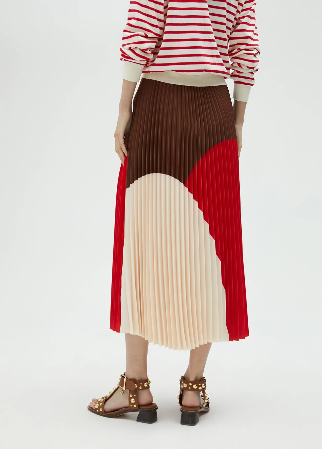 Three-tone pleated skirt