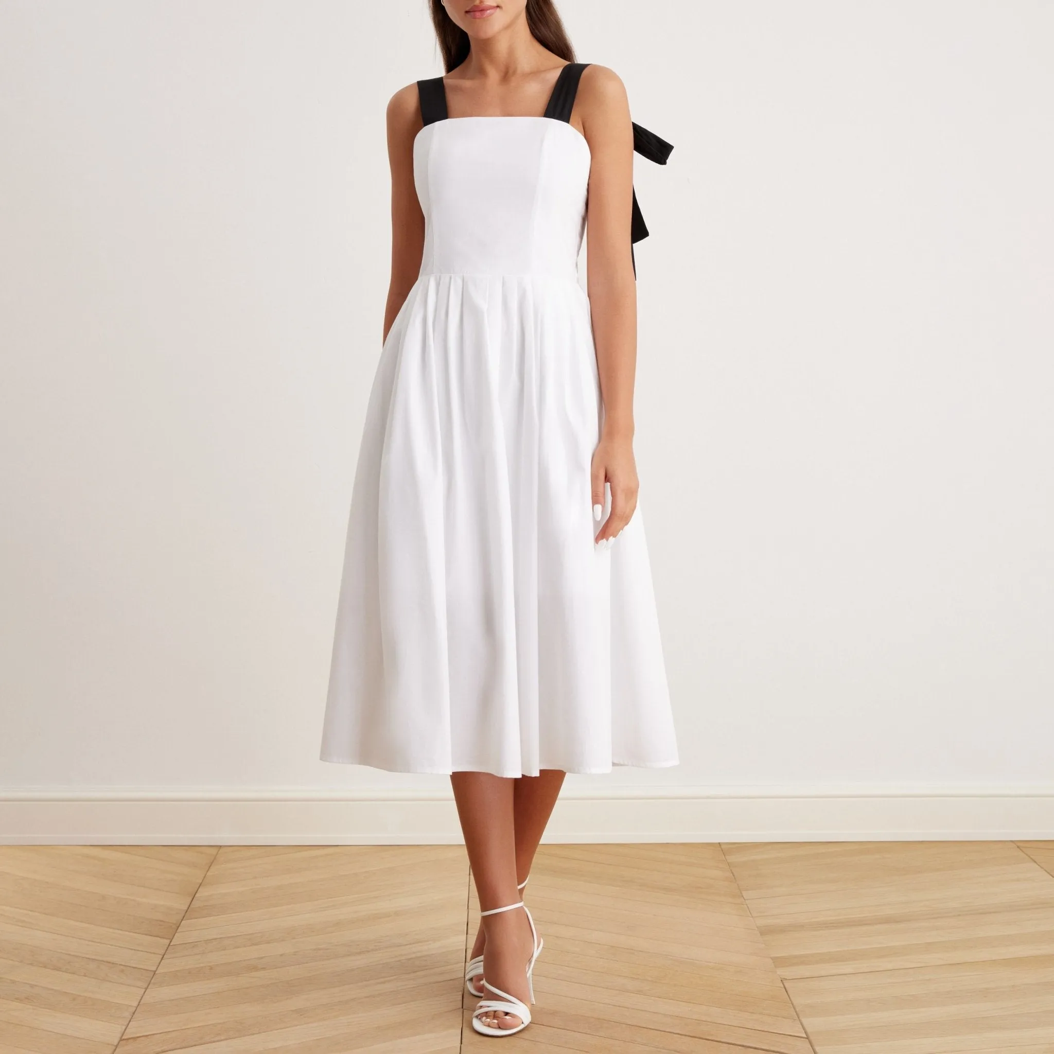 Tie Shoulder Backless Cami Midi Dress in Cotton