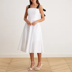 Tie Shoulder Backless Cami Midi Dress in Cotton