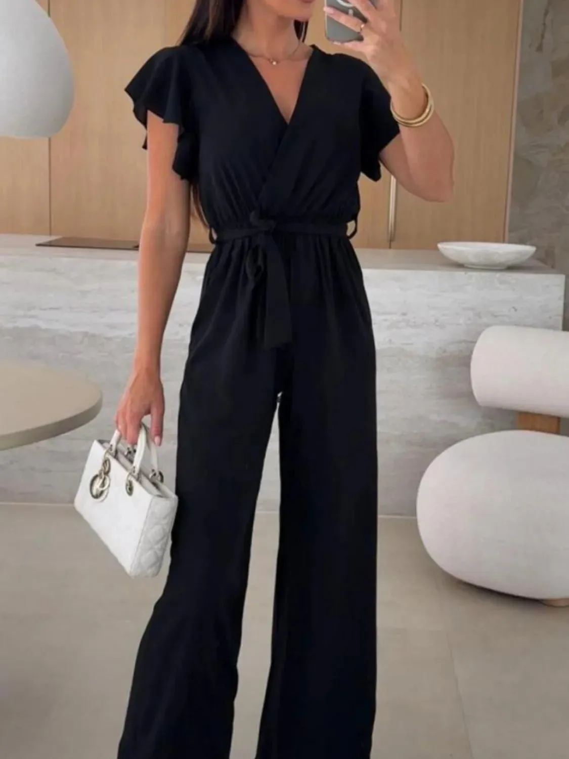 Tied Ruffled Wide Leg Jumpsuit