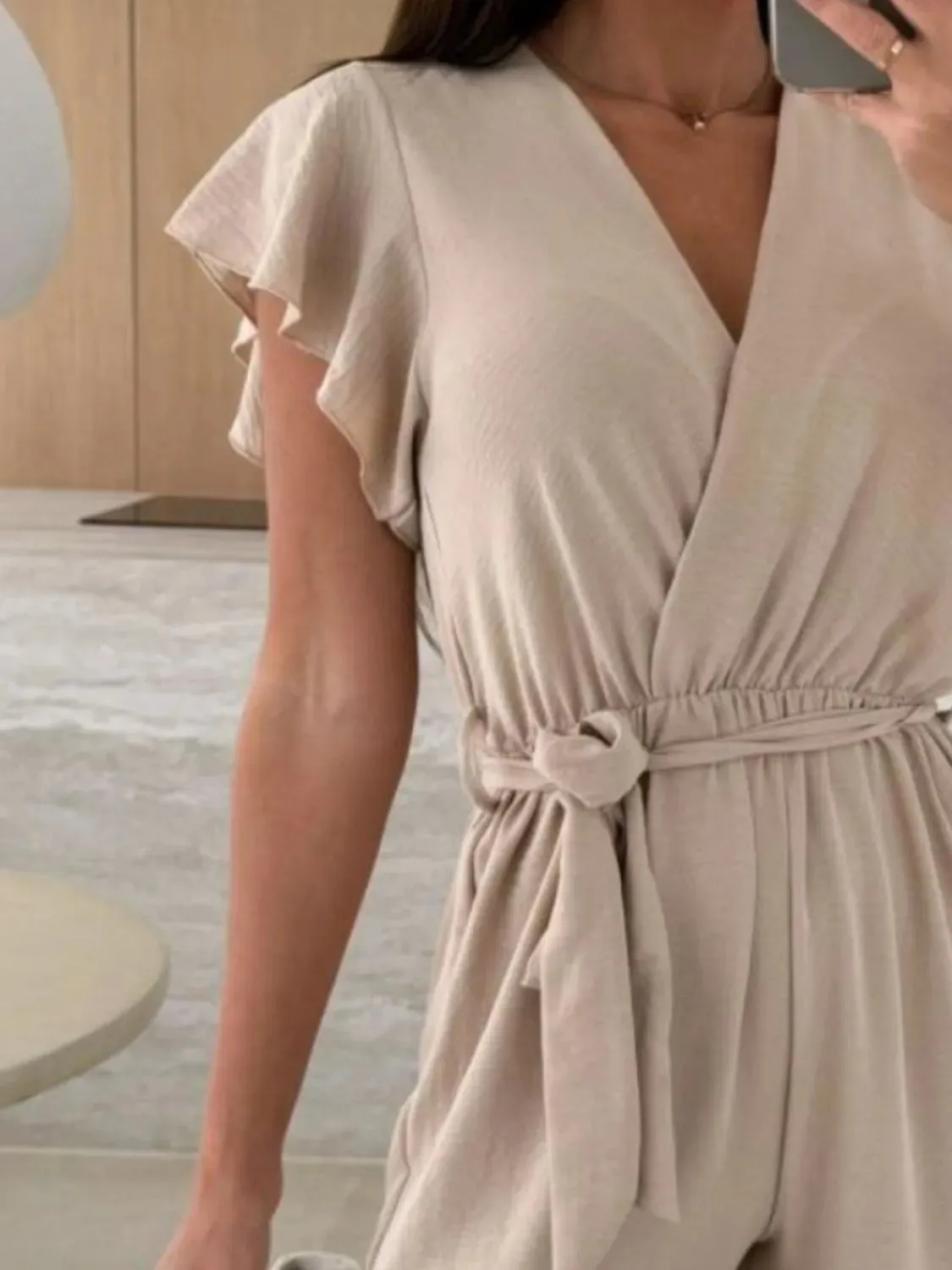 Tied Ruffled Wide Leg Jumpsuit