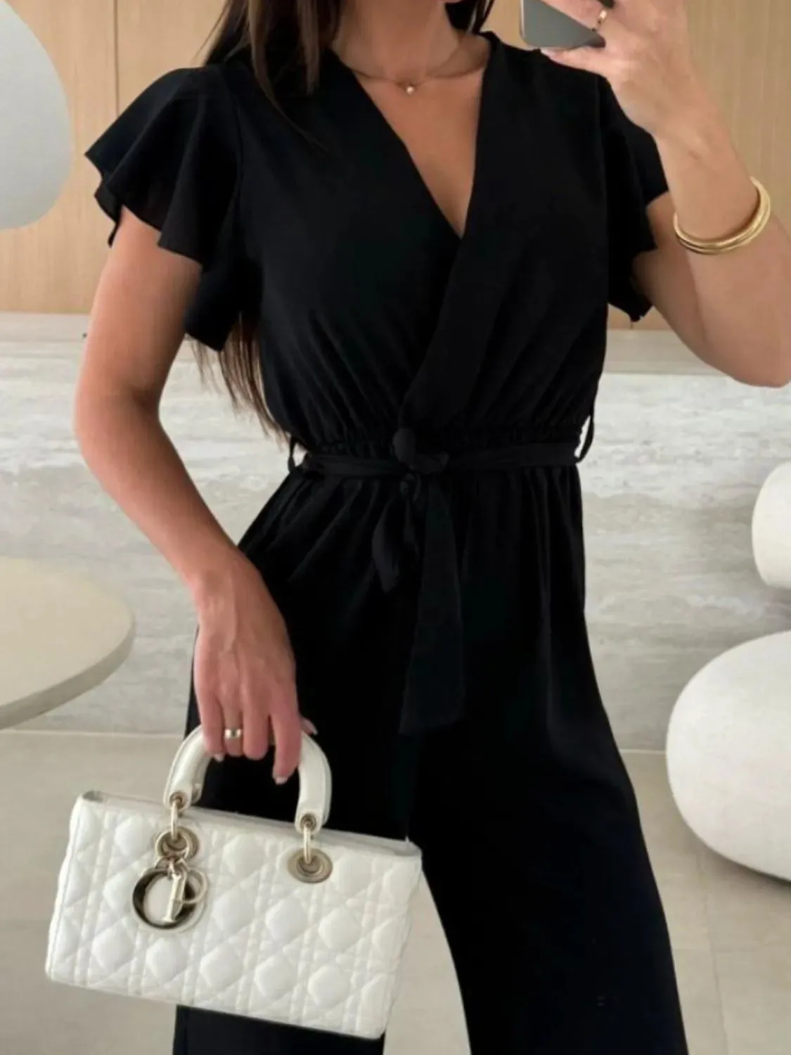 Tied Ruffled Wide Leg Jumpsuit
