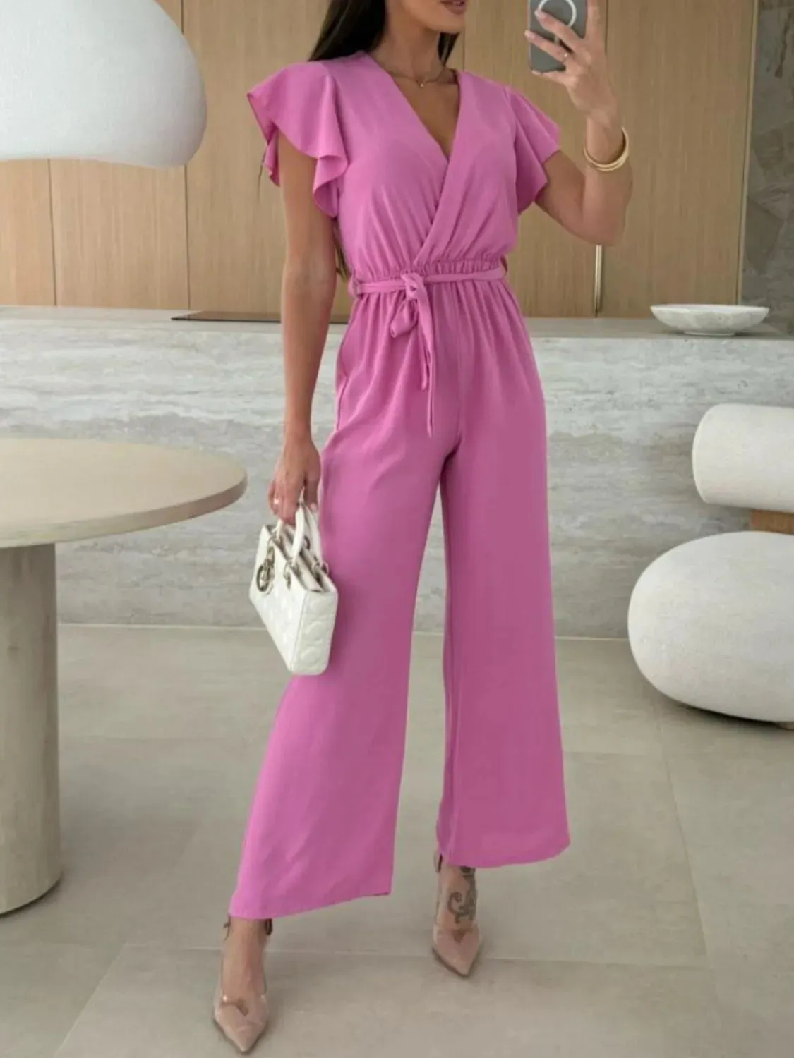 Tied Ruffled Wide Leg Jumpsuit