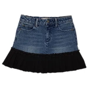 Tractr Girls Mixed Denim Pleated Hem Mini Skirt