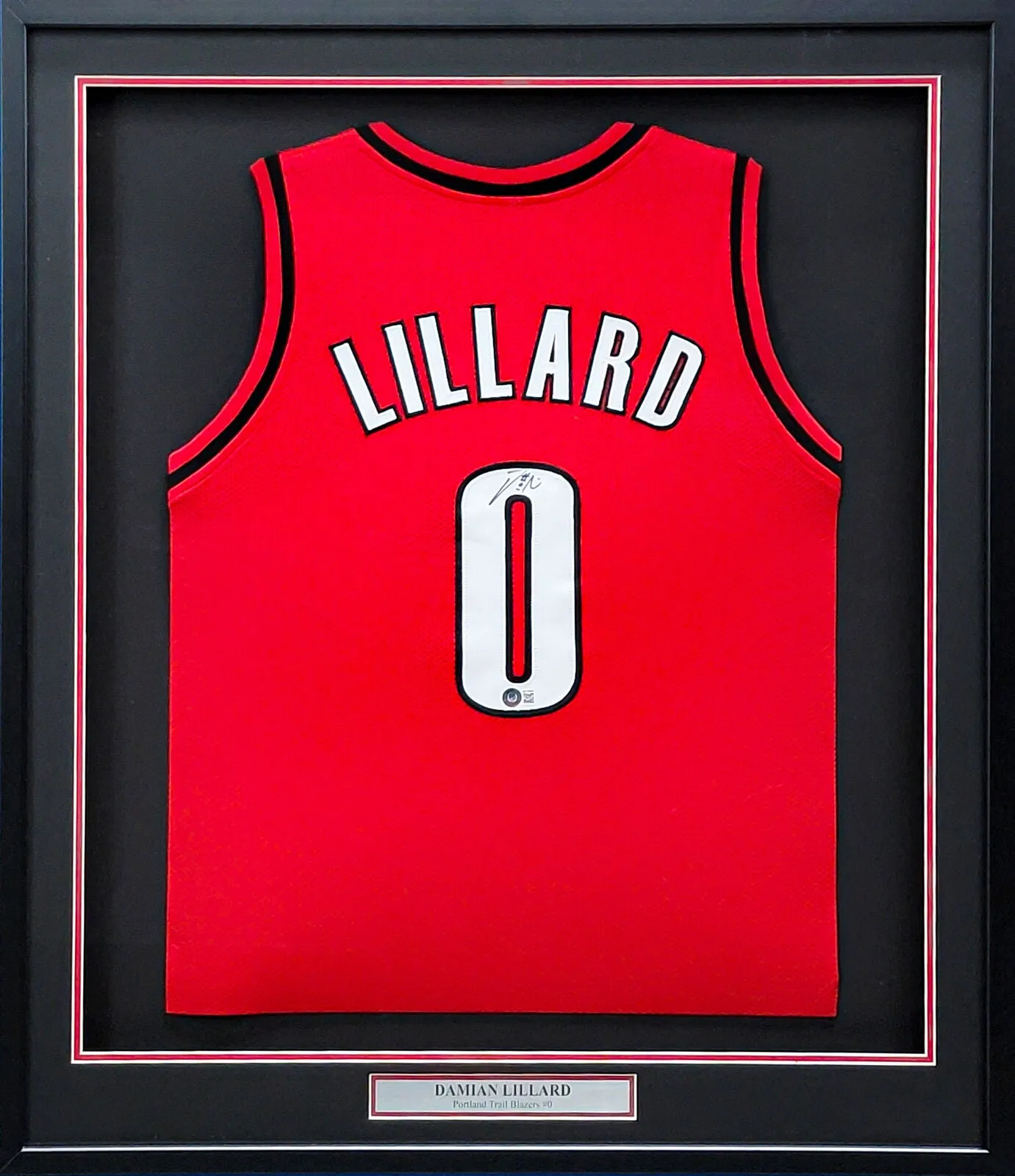 TRAIL BLAZERS DAMIAN LILLARD AUTOGRAPHED SIGNED FRAMED RED JERSEY BECKETT 202401