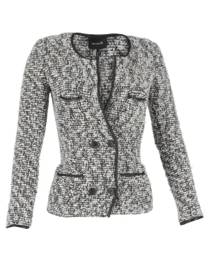 Tweed Double Breasted Jacket Leather Trim