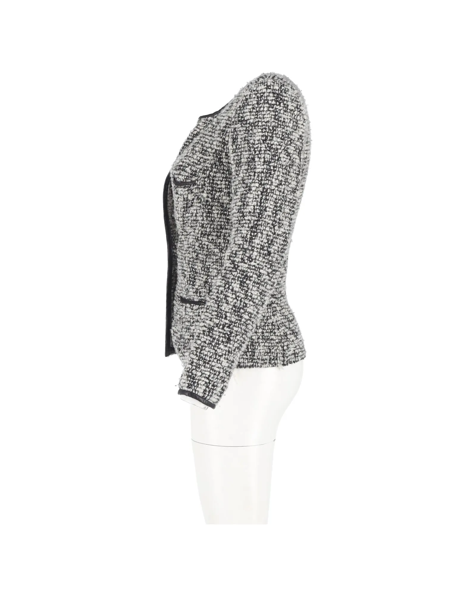 Tweed Double Breasted Jacket Leather Trim