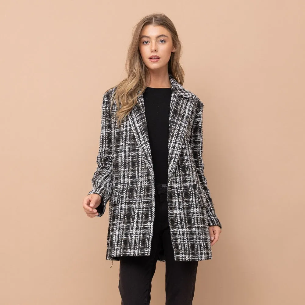 Tweed Long Blazer (Black   Grey)