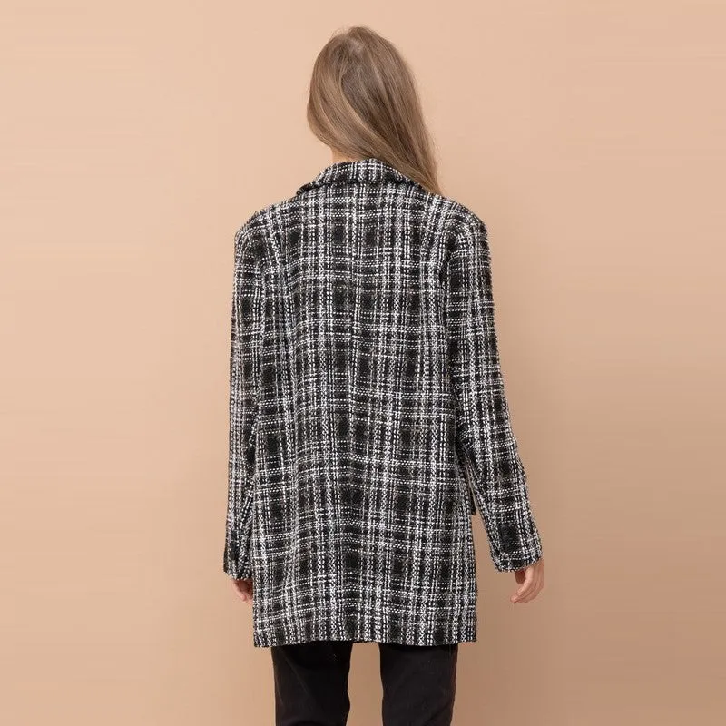 Tweed Long Blazer (Black   Grey)