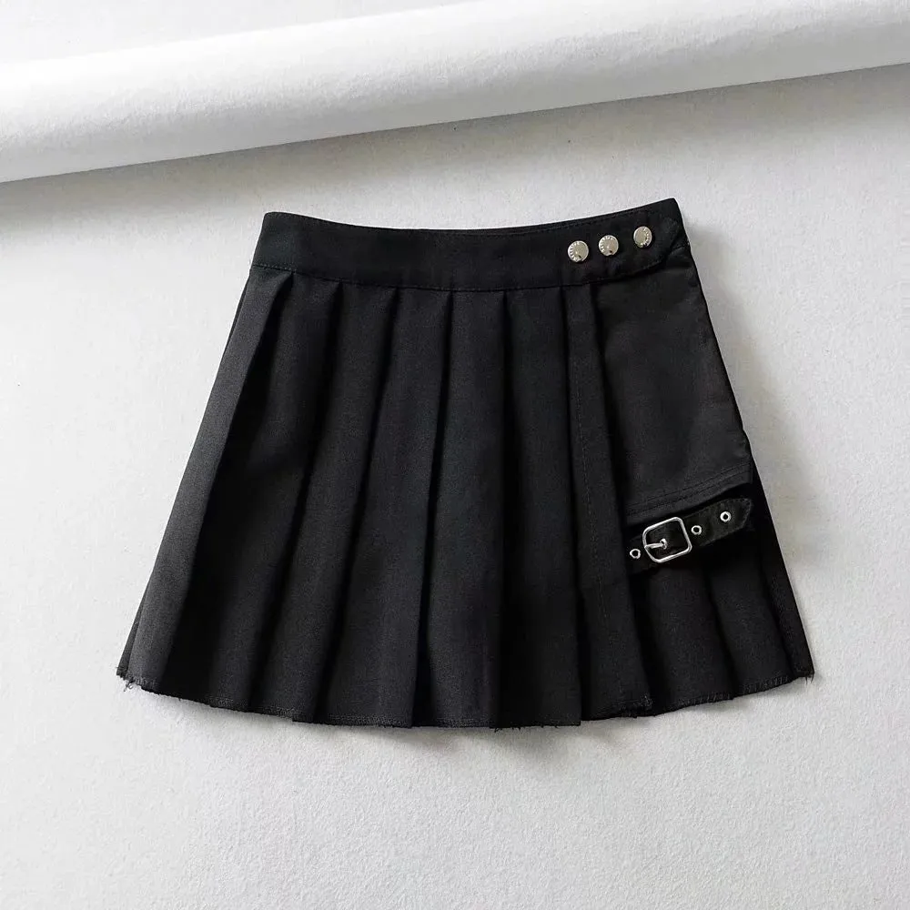 Two-Piece Irregular A-Line Plaid Pleated Skirt