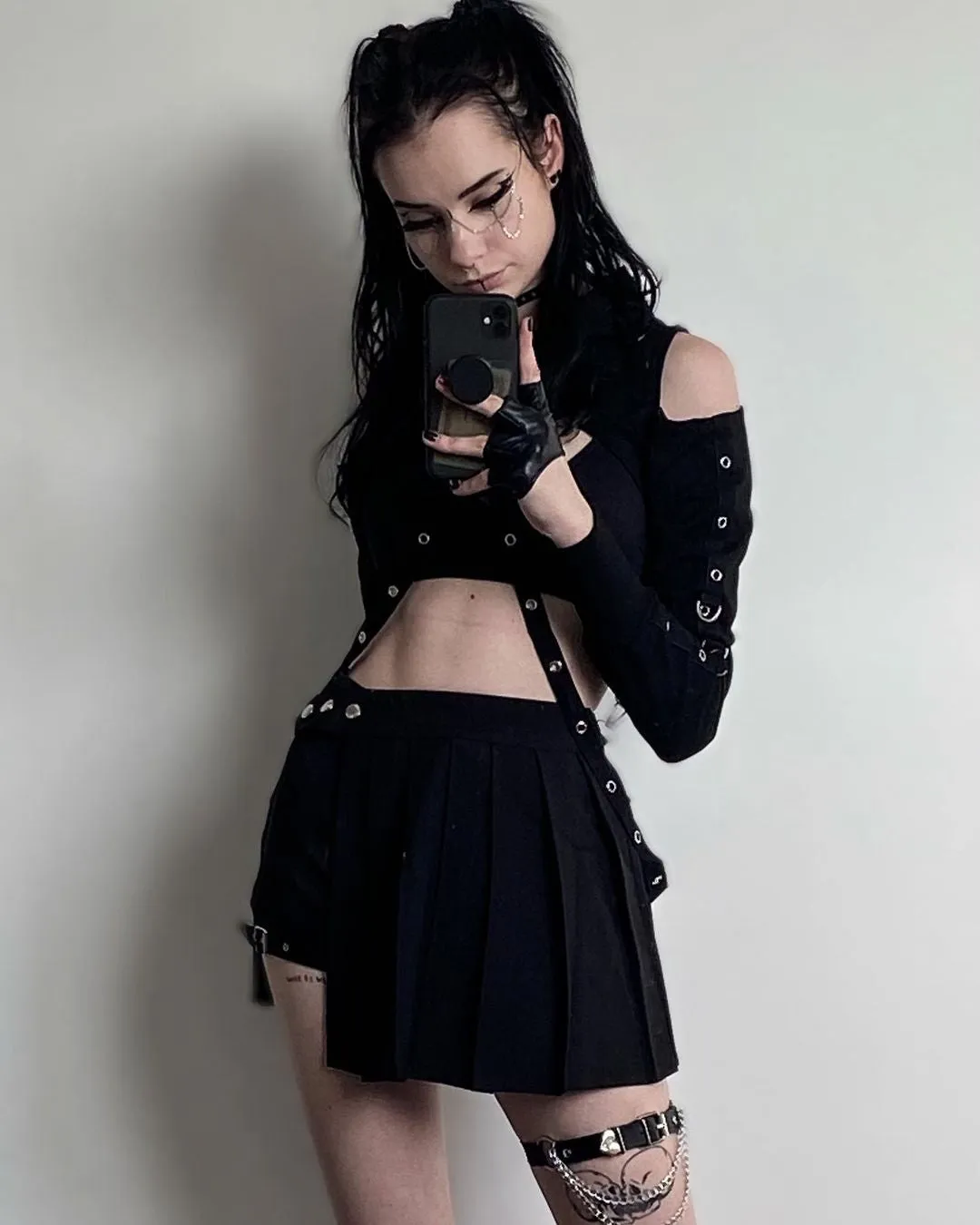 Two-Piece Irregular A-Line Plaid Pleated Skirt