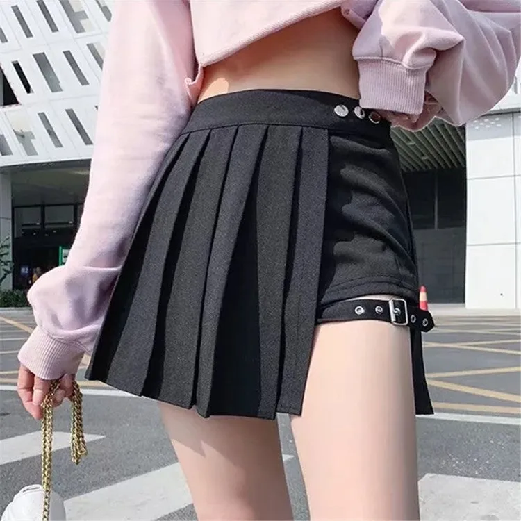 Two-Piece Irregular A-Line Plaid Pleated Skirt