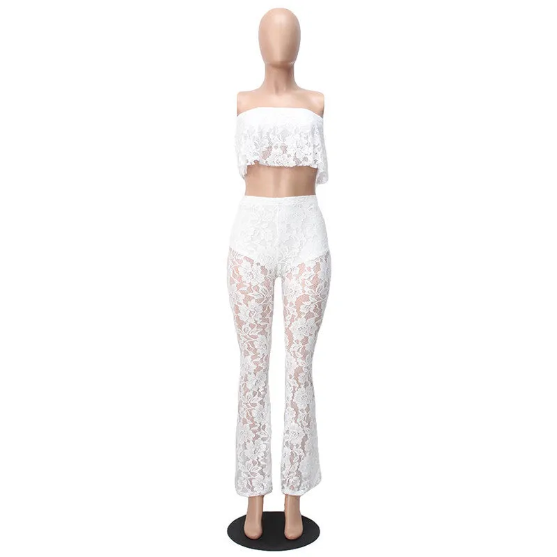 Two Piece Lace Floral Bodysuit Sleeveless Strapless Jumpsuit