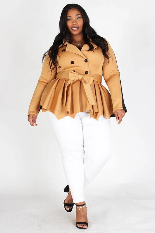 TWO-TONE PEPLUM JACKET (Plus Size)
