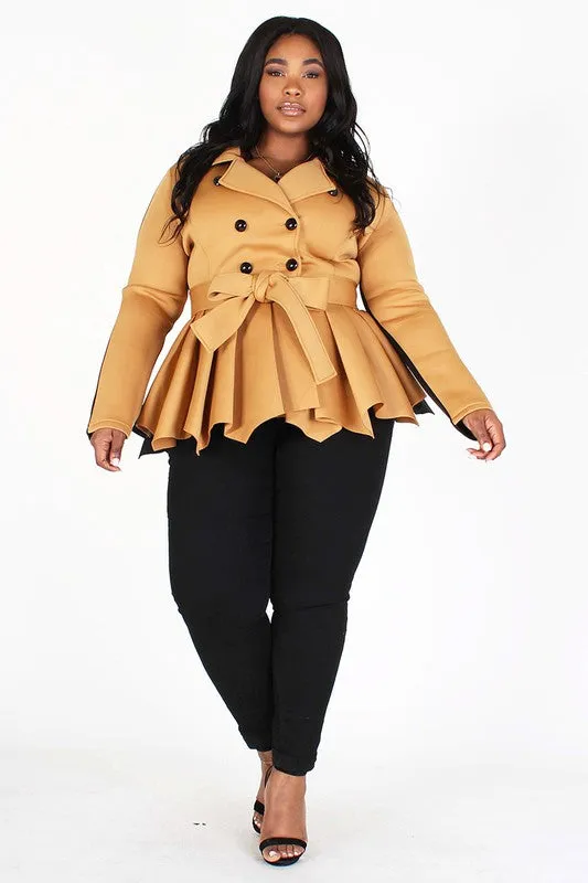 TWO-TONE PEPLUM JACKET (Plus Size)