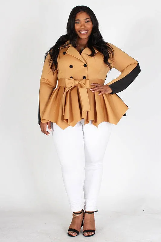 TWO-TONE PEPLUM JACKET (Plus Size)