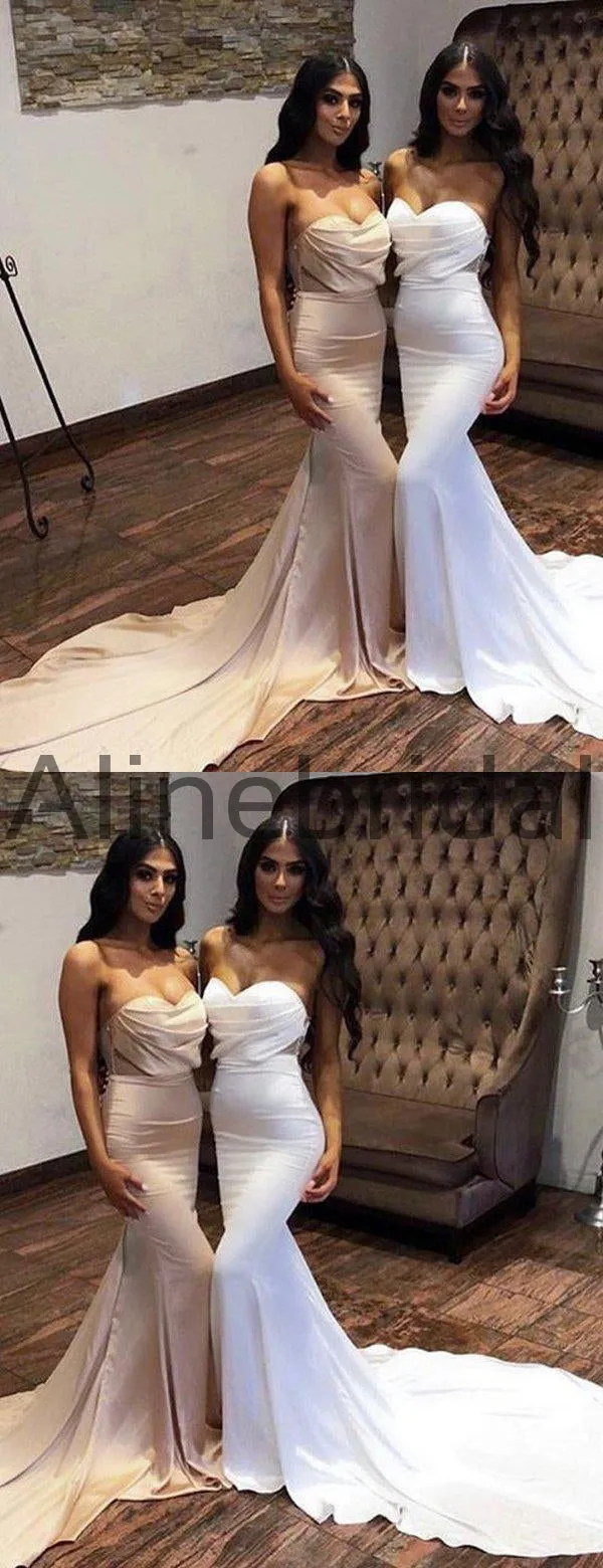 Unique Bubble Sweetheart Strapless Mermaid Train Long Bridesmaid Dresses , AB4048