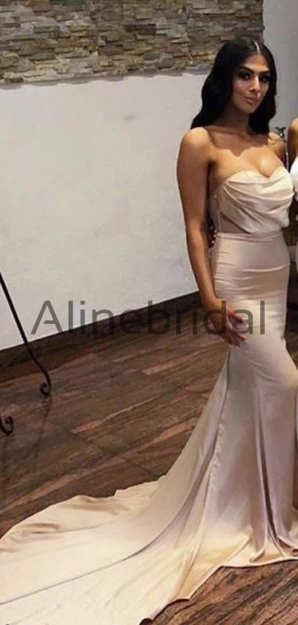 Unique Bubble Sweetheart Strapless Mermaid Train Long Bridesmaid Dresses , AB4048