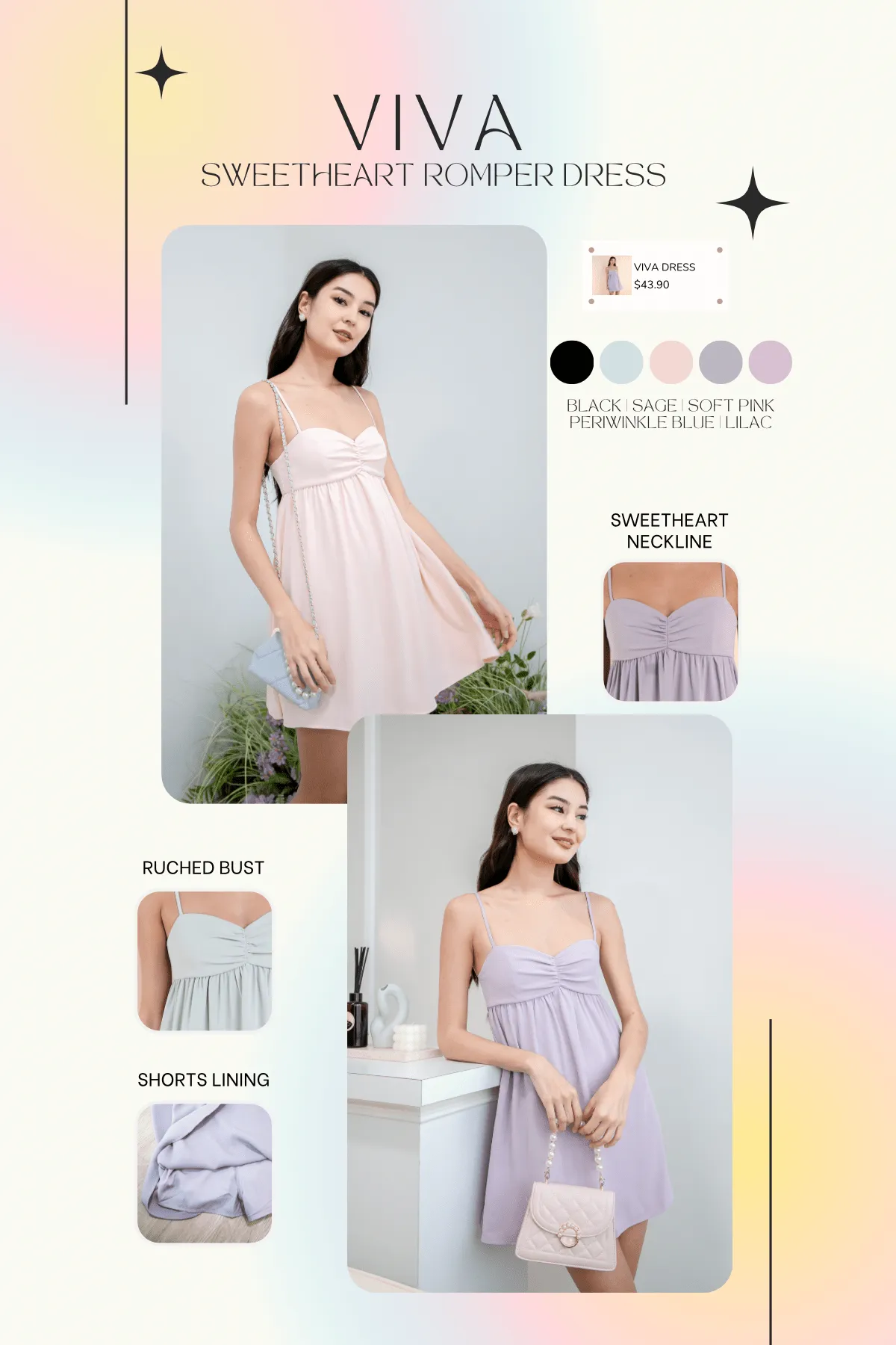 VIVA SWEETHEART ROMPER DRESS IN LILAC