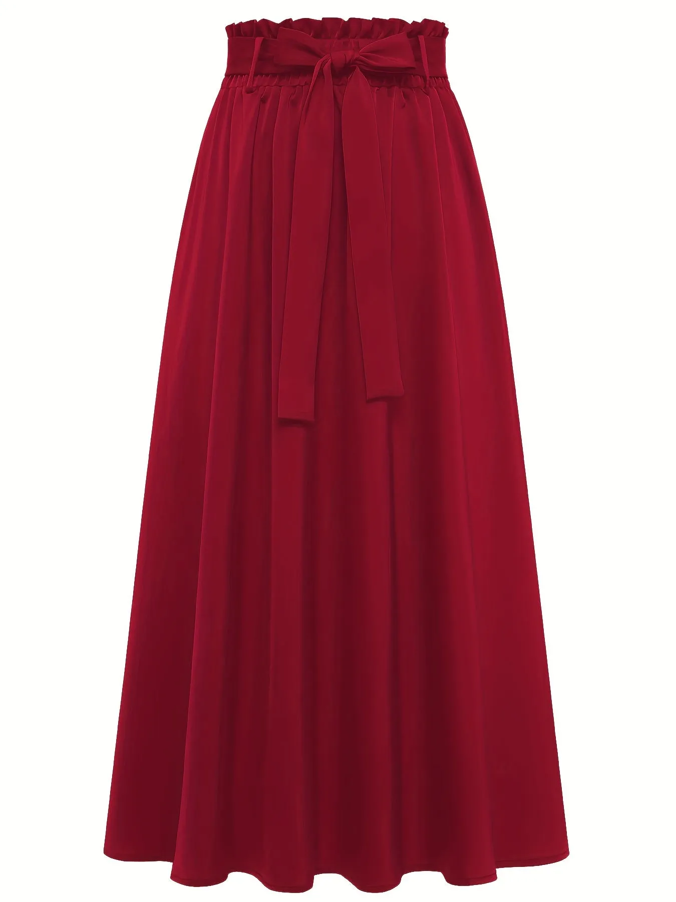 vlovelaw  Solid Belted Maxi Skirts, Elegant Pleated Versatile Skirts, Women's Clothing