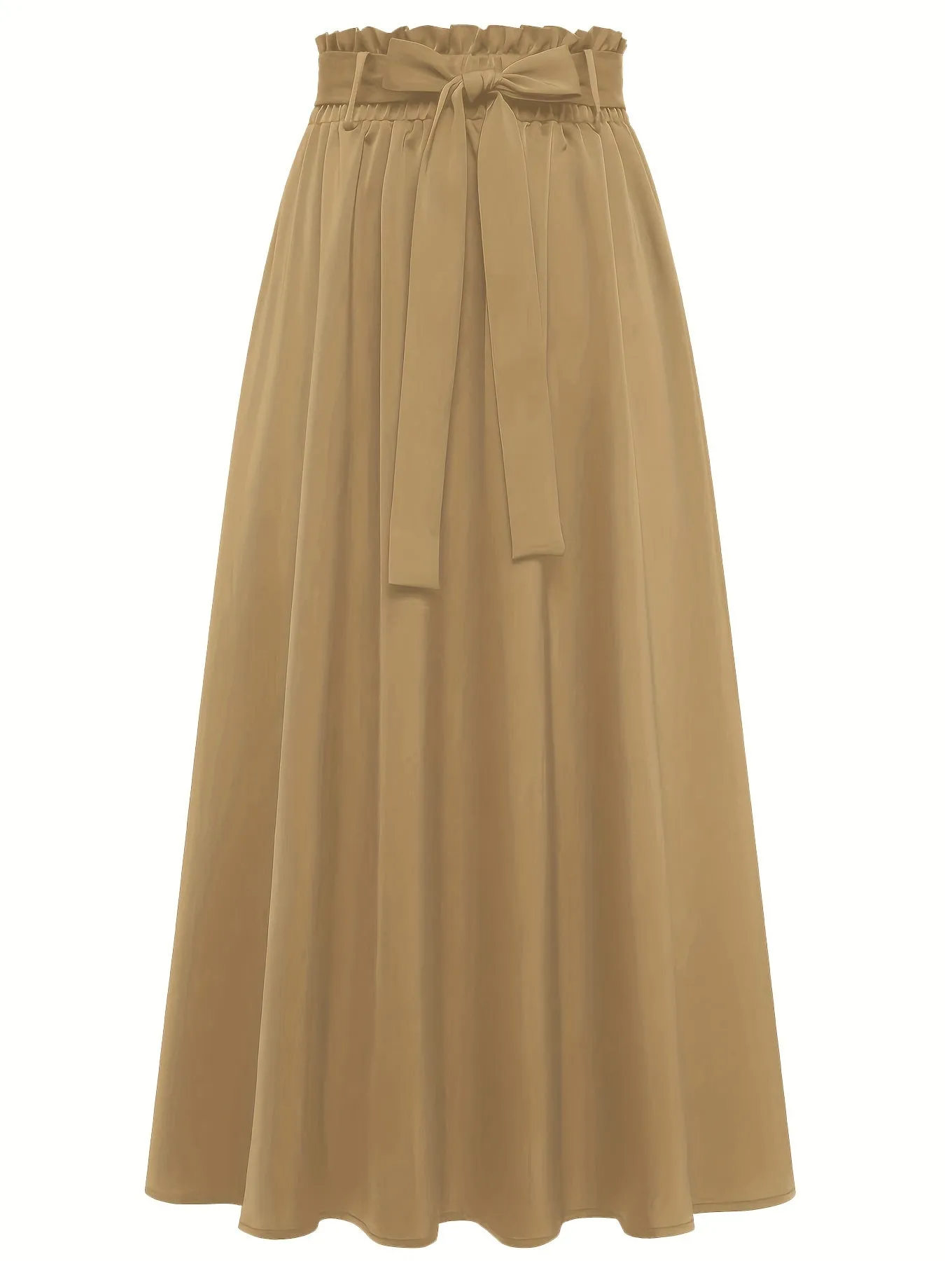 vlovelaw  Solid Belted Maxi Skirts, Elegant Pleated Versatile Skirts, Women's Clothing