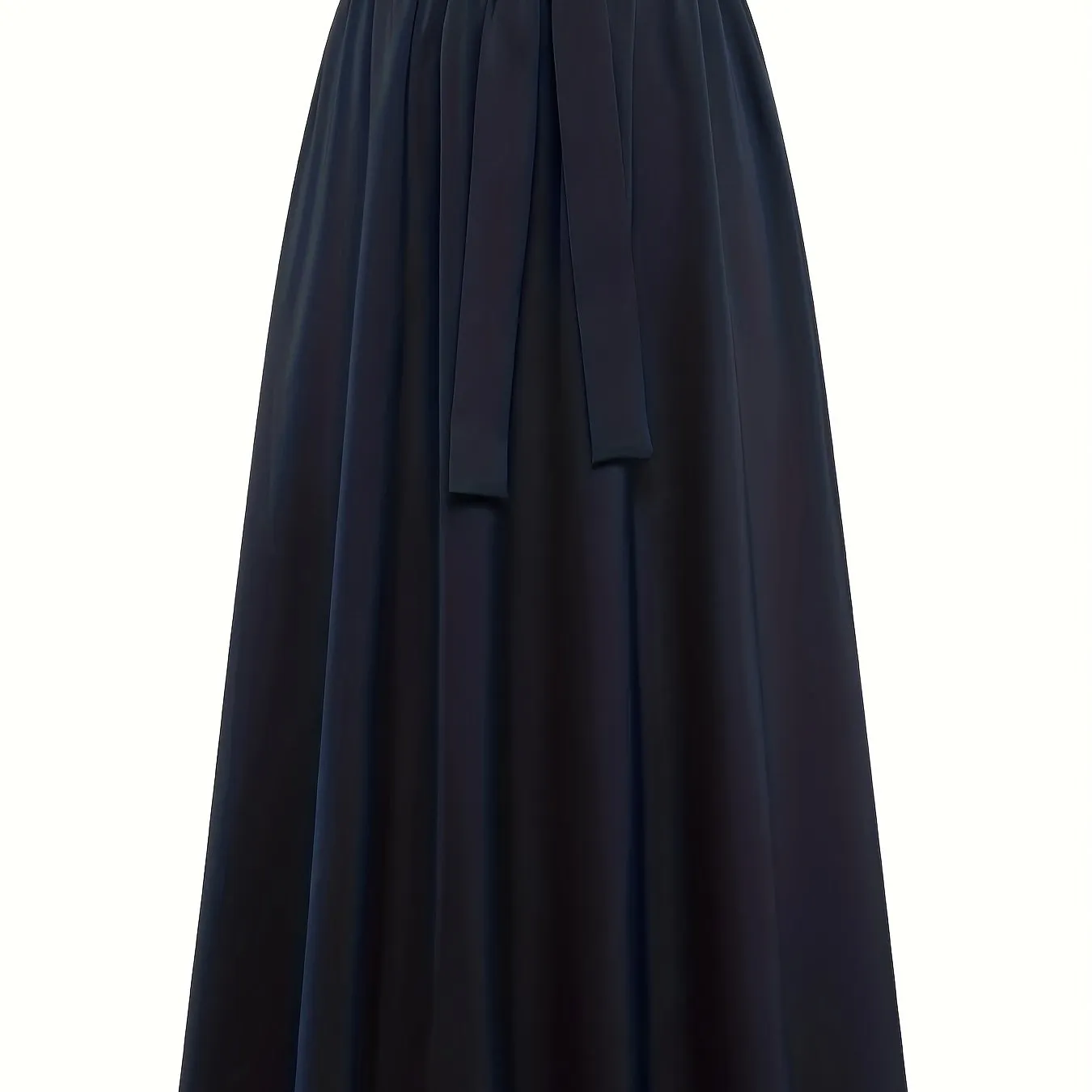vlovelaw  Solid Belted Maxi Skirts, Elegant Pleated Versatile Skirts, Women's Clothing