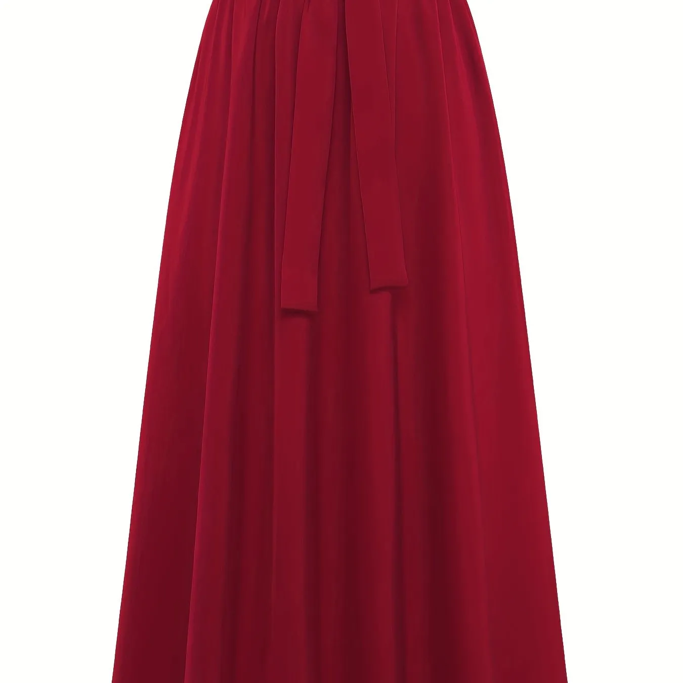 vlovelaw  Solid Belted Maxi Skirts, Elegant Pleated Versatile Skirts, Women's Clothing