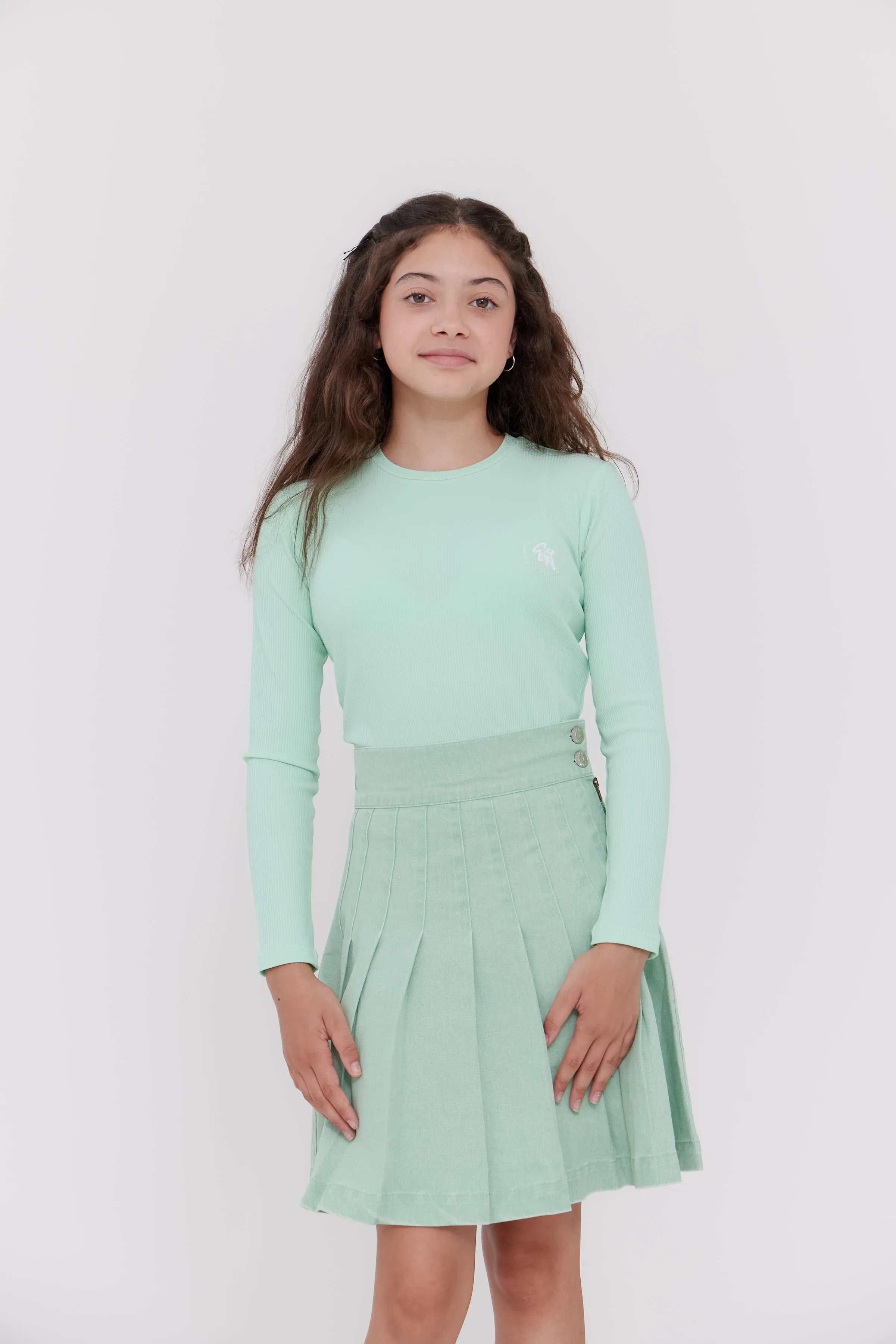 Waisted green pleated skirt by Crew Basics