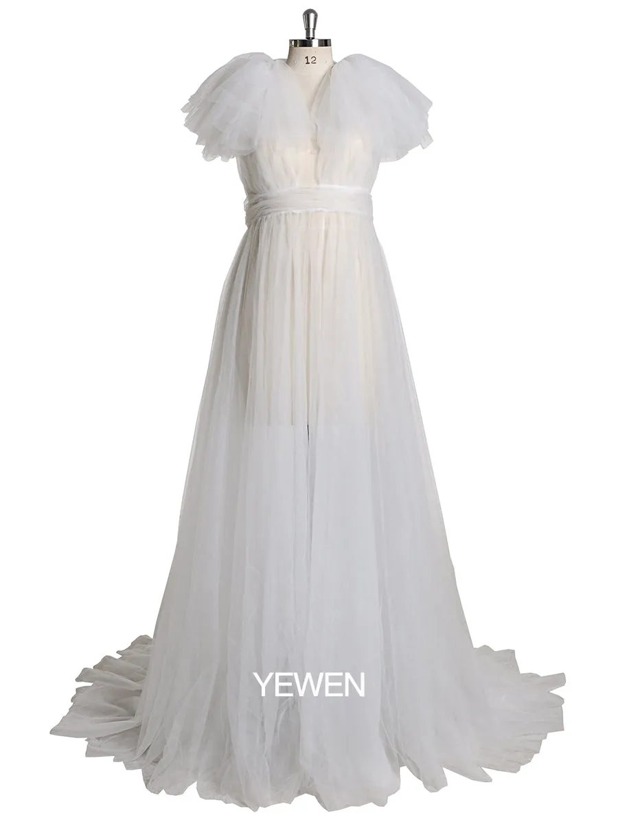 White V Neck backless Maternity Gown For Photoshoot