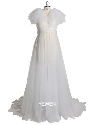 White V Neck backless Maternity Gown For Photoshoot