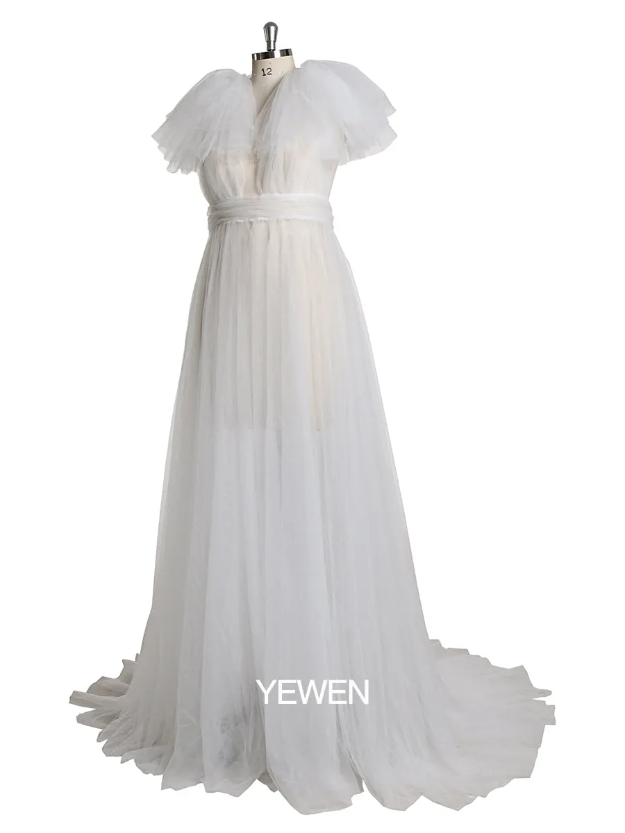 White V Neck backless Maternity Gown For Photoshoot