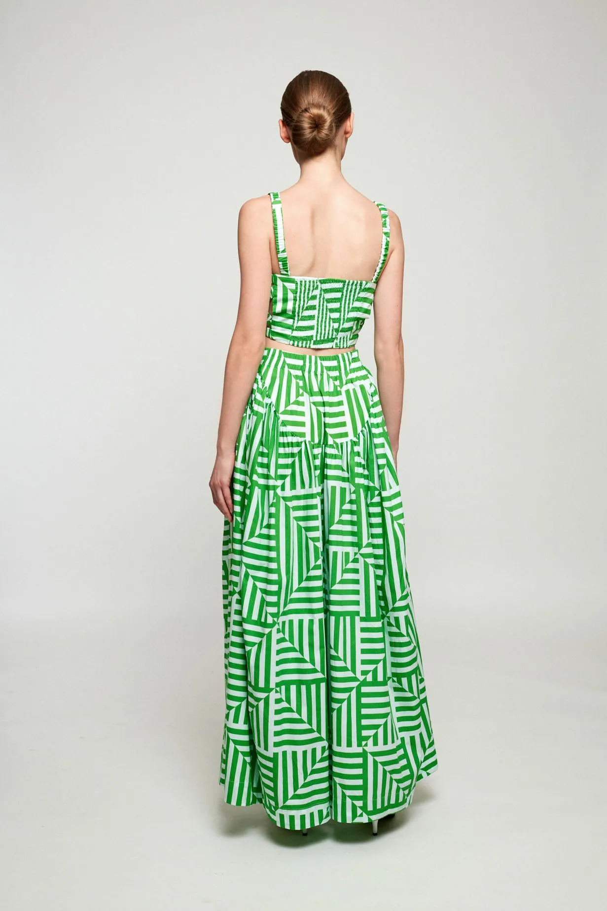Wide Strap Crop | High Waisted Basque Midi Skirt