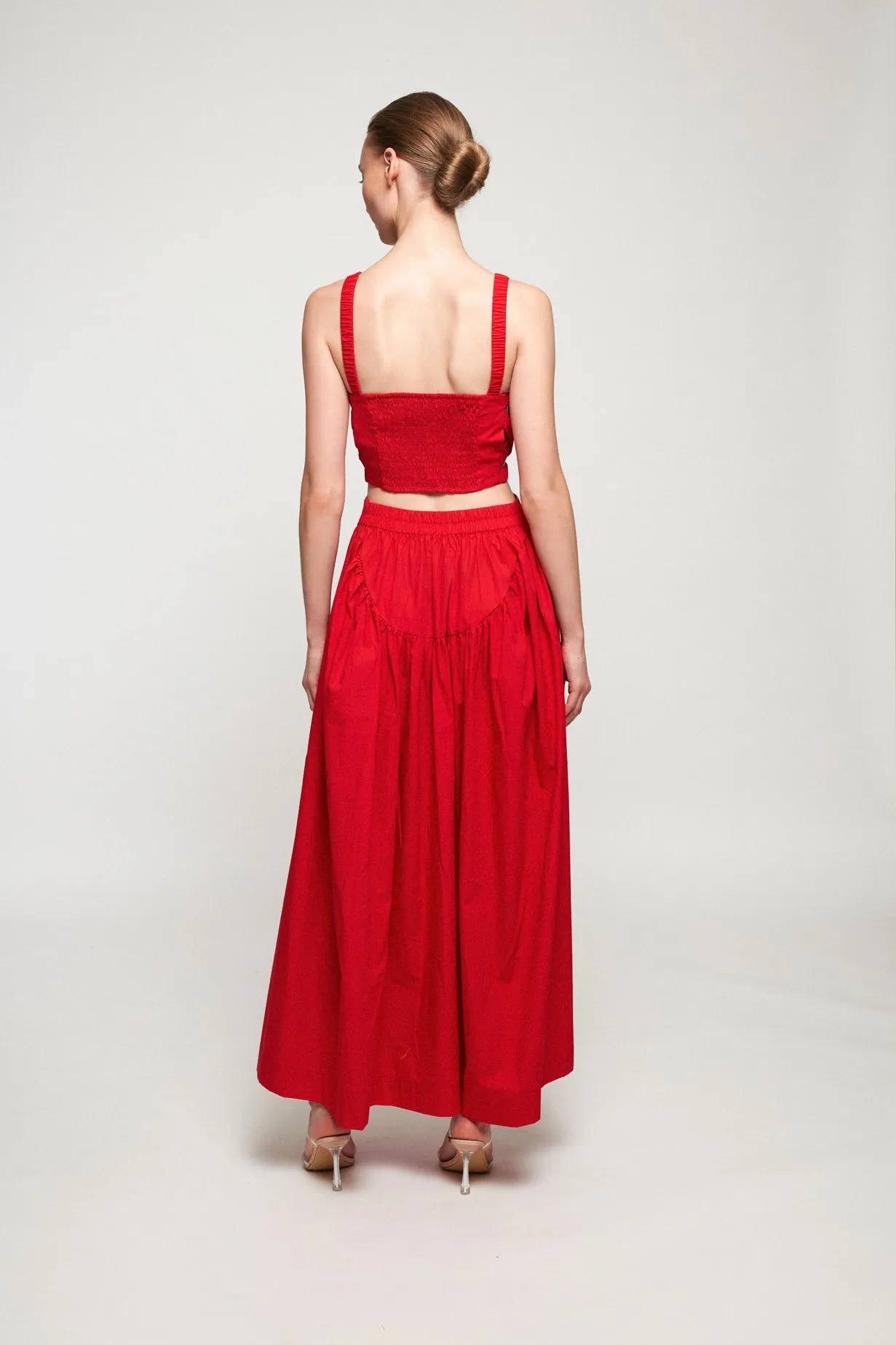 Wide Strap Crop | High Waisted Basque Midi Skirt